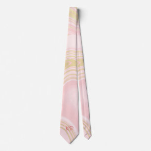 Cravate Initiales élégantes motif marbre or rose