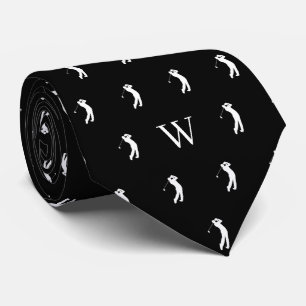 Cravate Initiales Monogrammes à voilure de golf Noir et bl