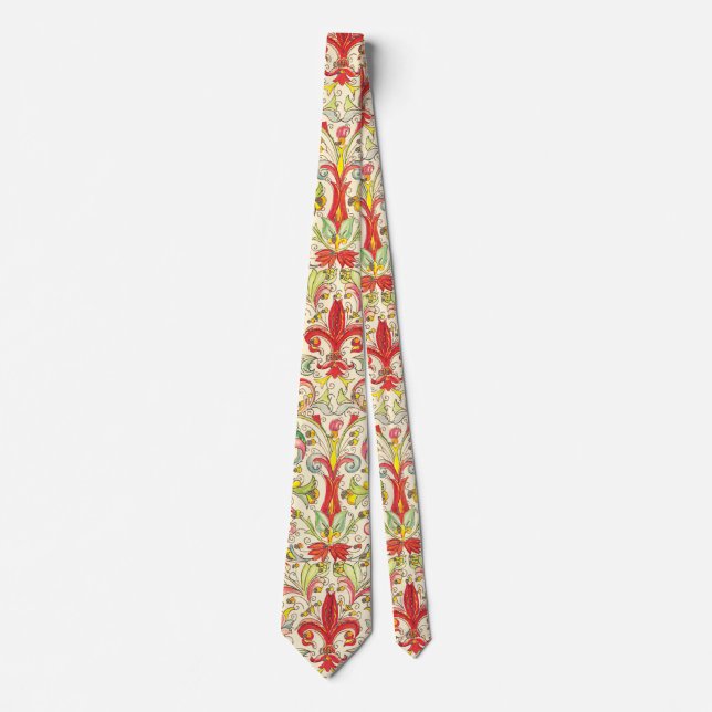 Cravate Italien Florentine Fleur de Lis Motif (Devant)