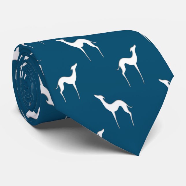 Cravate Italien Greyhound Whippet Silhouette Motif Bleu (Roulé)