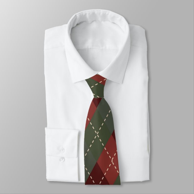 Cravate Jacquard de Noël profond rouge et vert Necktie (Attaché)
