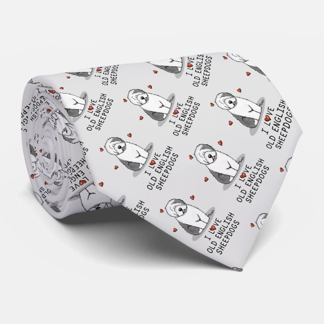 Cravate J'aime les vieux bergers anglais (Grey 1) mignonne (Roulé)