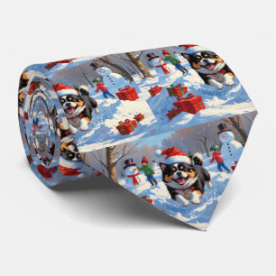 Cravate Japanese Chin courant dans la neige avec un chapea