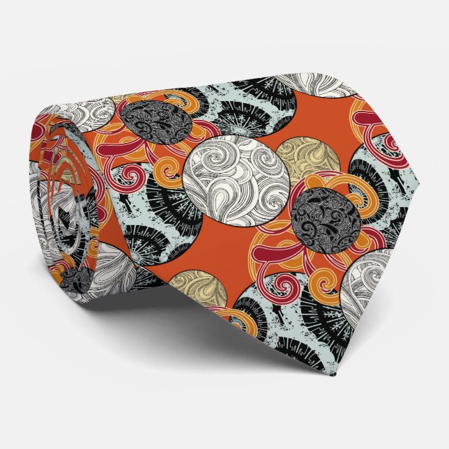 Cravate japonaise moderne avec boules et tourbillo (Roulé)