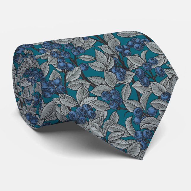 Cravate Jardin aux bleuets, bleu et gris (Roulé)