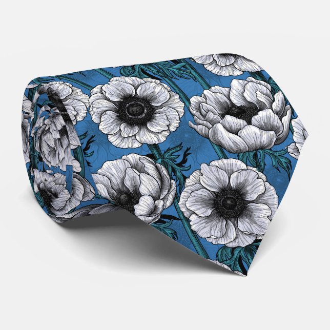 Cravate Jardin d'anémone blanc (Roulé)