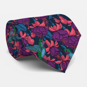 Cravate Jardin des colibris en violet et bleu