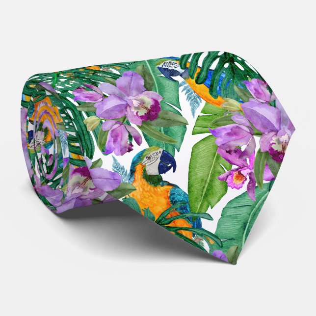 Cravate Jardin des orchidées de Macaw (Roulé)
