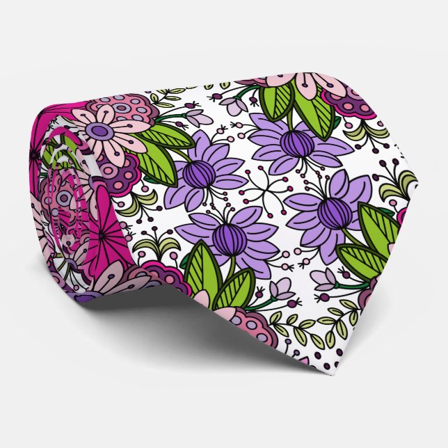 Cravate Jardin floral rose et violet Art folklorique sur W (Roulé)