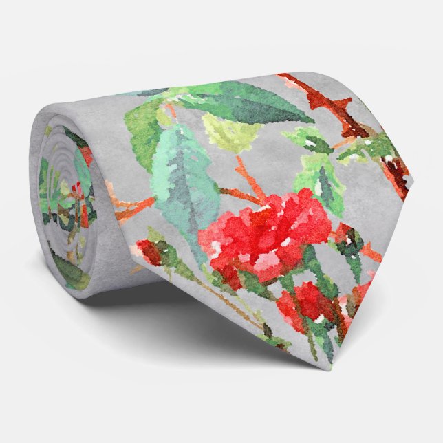 Cravate Jardin Floral Rose rouge Vintage (Roulé)
