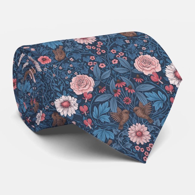 Cravate Jardin sauvage en bleu (Roulé)