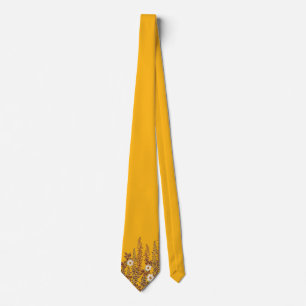 Cravate Jaune Moutarde Floral Style Vintage 