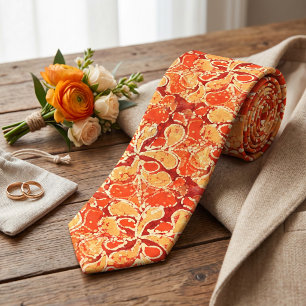Cravate Jaune Rouge Orange Bali Style Batik Paisley Motif