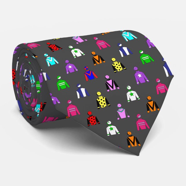 Cravate Jockey Horse Racing Motif Grey (Roulé)