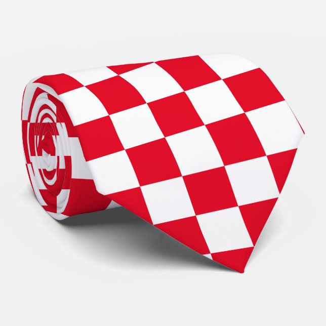 Cravate Jockey soies Checkerboard Rouge et blanc Derby (Roulé)
