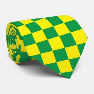 Cravate Jockey soies Checkerboard Vert et Jaune Derby