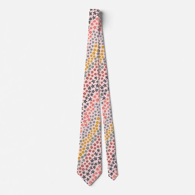 Cravate Joli bloc de couleur Fleur Motif de bandes diagona (Devant)