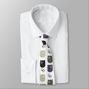 Cravate Joli Chat Noir Violet Gris Noir