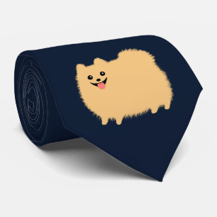 Cravate Joli chien de dessin animé Pomeranian   Bleu de l'