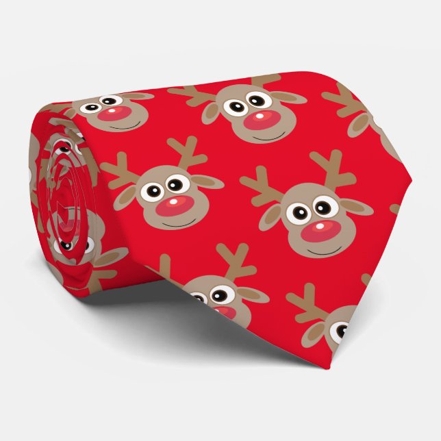Cravate Joli dessin Reindeer Motif Noël Fun Rouge (Roulé)