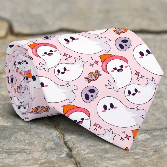 Cravate Joli Fantôme Rose Amusant Bonbon Halloween Et Crân (Créateur téléchargé)