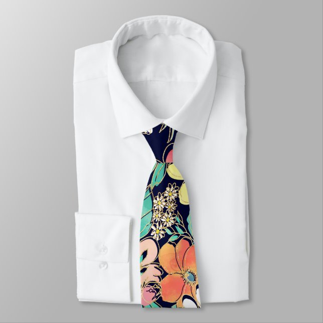 Cravate Joli Fille rose Floral Golden Strokes Design (Attaché)
