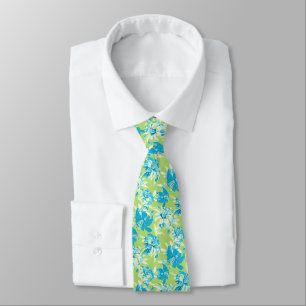 Cravate Joli floral de lys vert bleu sans couture