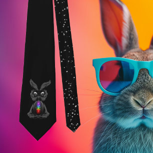 Cravate Joli lapin noir avec Soul arc-en-ciel Chakra