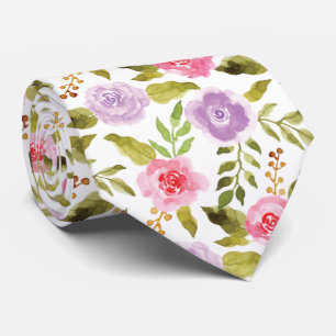 Cravate Joli motif floral aquarelle rouge et violet