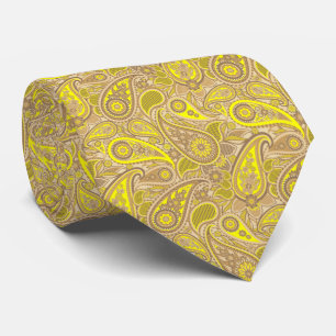 Cravate Joli motif paisley brun jaune