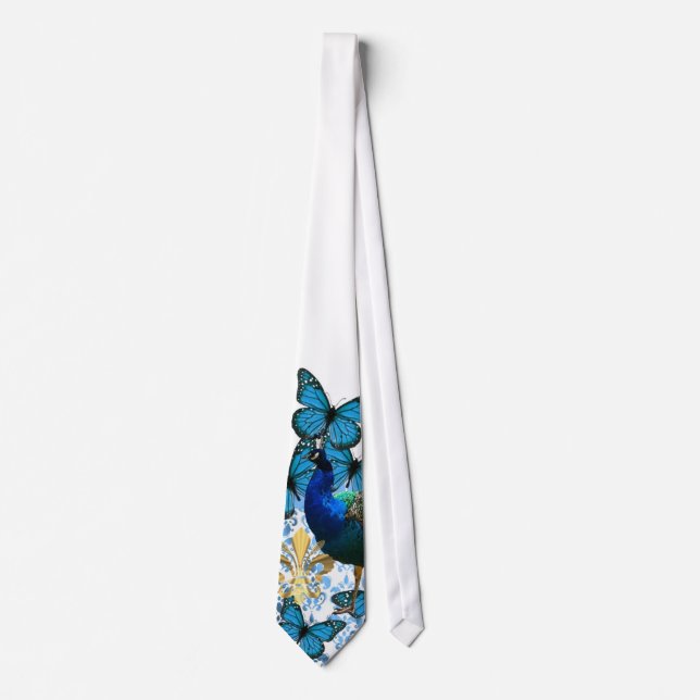 Cravate Joli paon et papillons bleus (Devant)