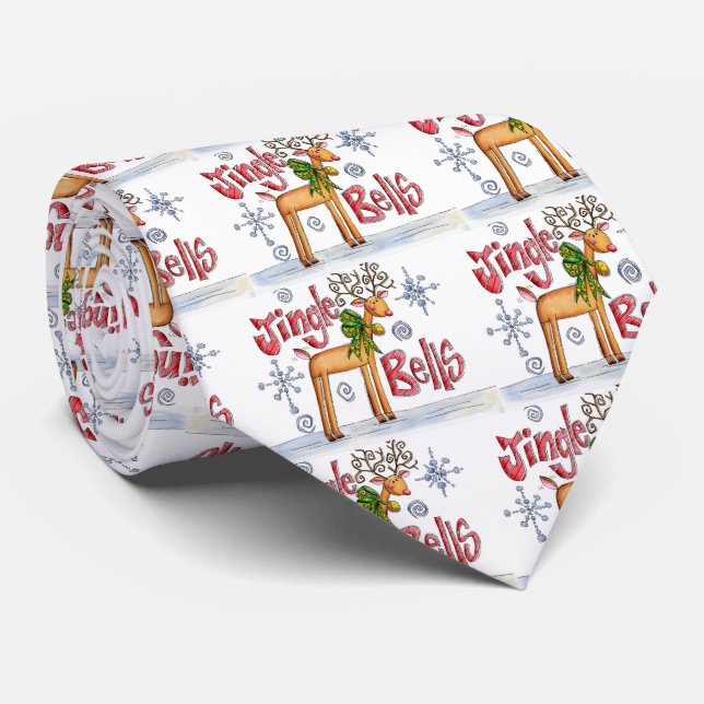 Cravate Joli renne de Noël, Jingle Bells Snowflakes (Roulé)