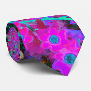 Cravate Joli rose chaud, Magenta et bleu Aqua Flowers