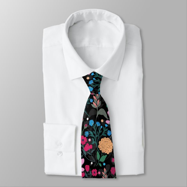 Cravate Joli rose & Jaune Petit Floral Noir Design (Attaché)