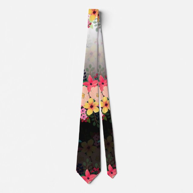 Cravate Jolie aquarelle Floral Noir Blanc Ombre Design (Devant)