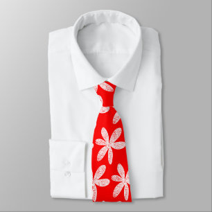Cravate Jolie fleur - Blanc sur rouge