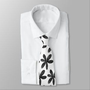 Cravate Jolie fleur - Noir sur Blanc