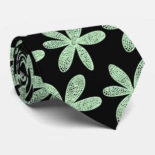 Cravate Jolie fleur - Vert Fantôme sur Noir