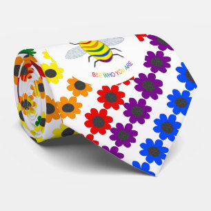 Cravate Jolie LGBT Fière Abeille arc-en-ciel et fleurs