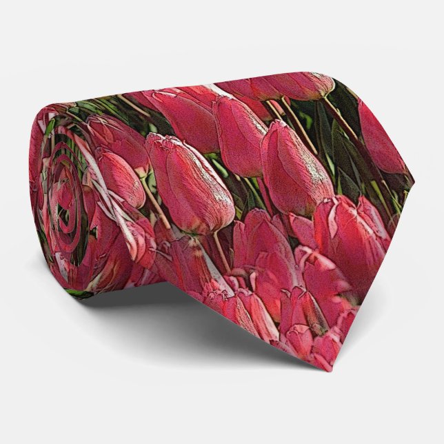 Cravate Jolie tulipe rose (Roulé)