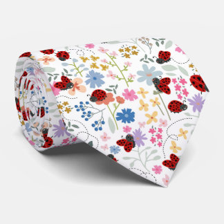 Cravate Jolies coccinelles fleurs sauvages florale fantais