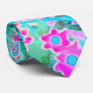 Cravate Jolies fleurs de jardin magenta et bleu royal