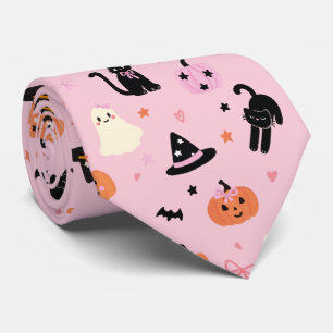 Cravate Jolis fantômes roses d'Halloween, chats et citroui
