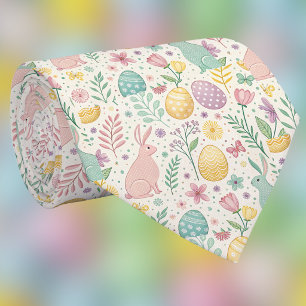 Cravate Jolis lapins de Pâques avec des œufs pastel et des