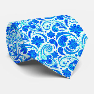 Cravate Jolis motifs paisley aqua bleu mignon