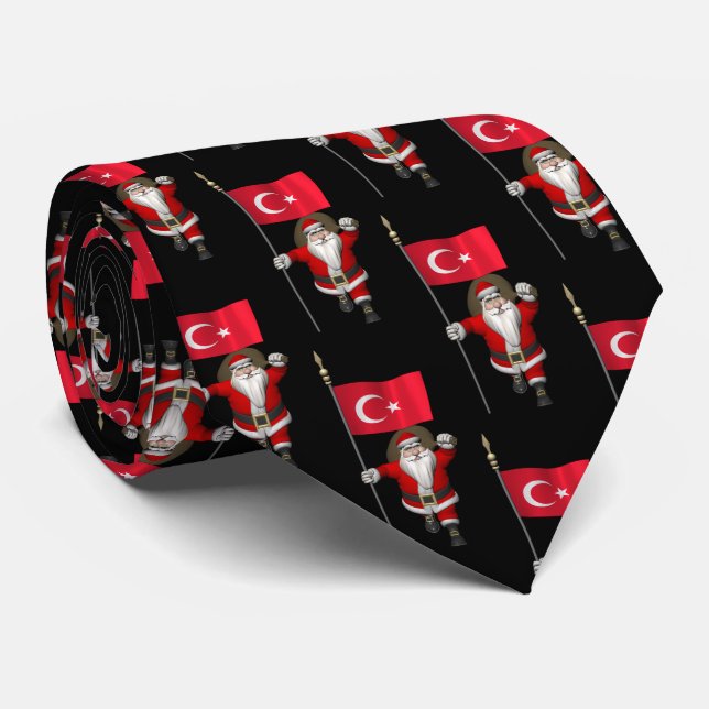 Cravate Jolly Père Noël Avec Drapeau De Turquie (Roulé)