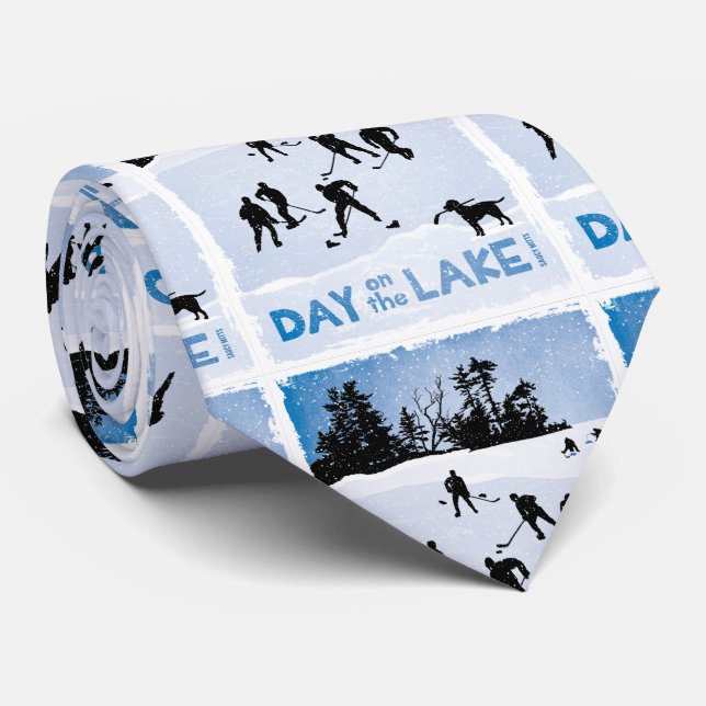 Cravate Jour bleu sur l'hockey d'étang de lac (Roulé)
