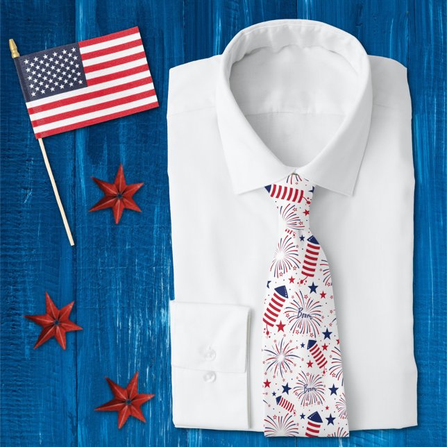 Cravate Jour de l'Indépendance du 4 juillet Motif de feux  (Créateur téléchargé)