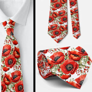Cravate Jour du Souvenir Poppies rouges Poppy Floral Crava