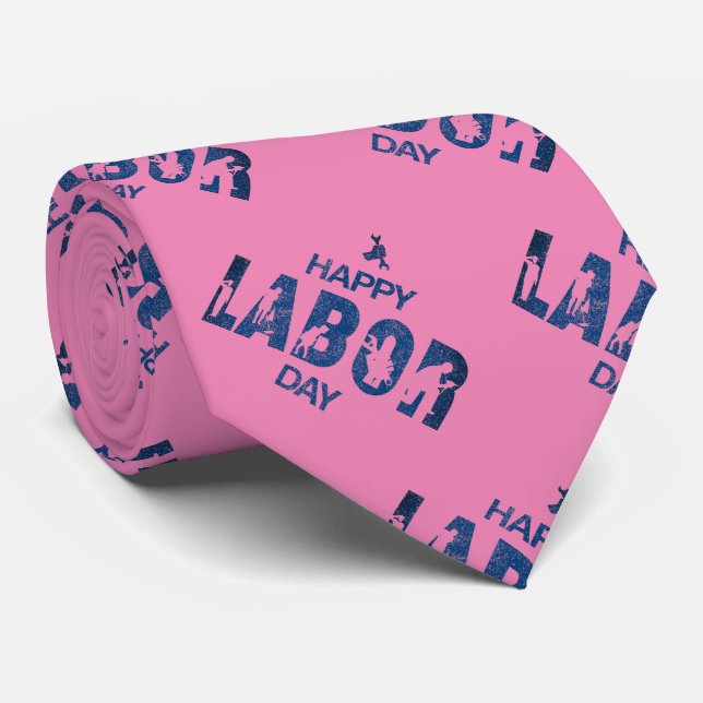 Cravate Joyeuse Fête Du Travail Rétro Bleu (Roulé)